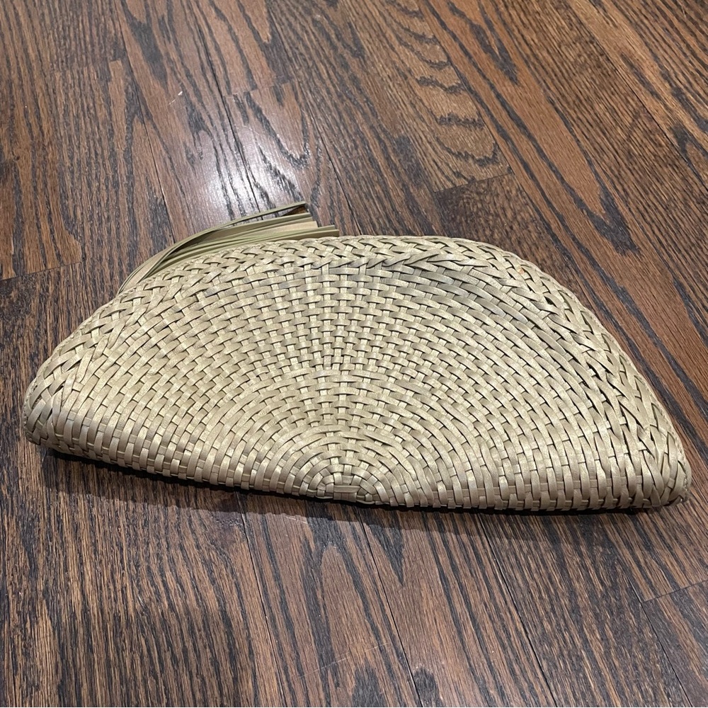 BLOOMINGDALE’S Gold Woven Faux Leather Half Moon Clutch